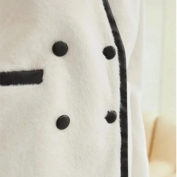 luxury faux leather detailed fuzzy jacket elegant - Picture 4 of 9